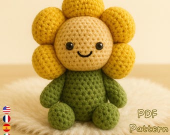 Sunflower Amigurumi Crochet Pattern PDF, Crochet Flower Doll Tutorial, DIY Plush Toy Pattern
