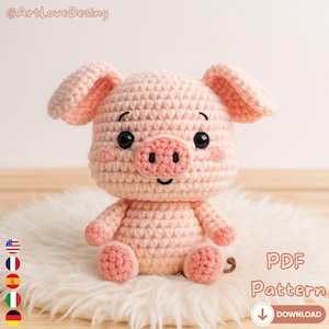 Schwein Amigurumi Häkelanleitung PDF, Niedliches Stofftier Häkelspielzeug Tutorial, Bauernhoftier Softie DIY, Sofortiger Download