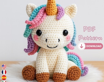 Einhorn Amigurumi Häkelanleitung PDF – DIY Kuscheltier Plüschspielzeug Tutorial, Einfache Häkelpuppe Anleitung, Sofort-Download