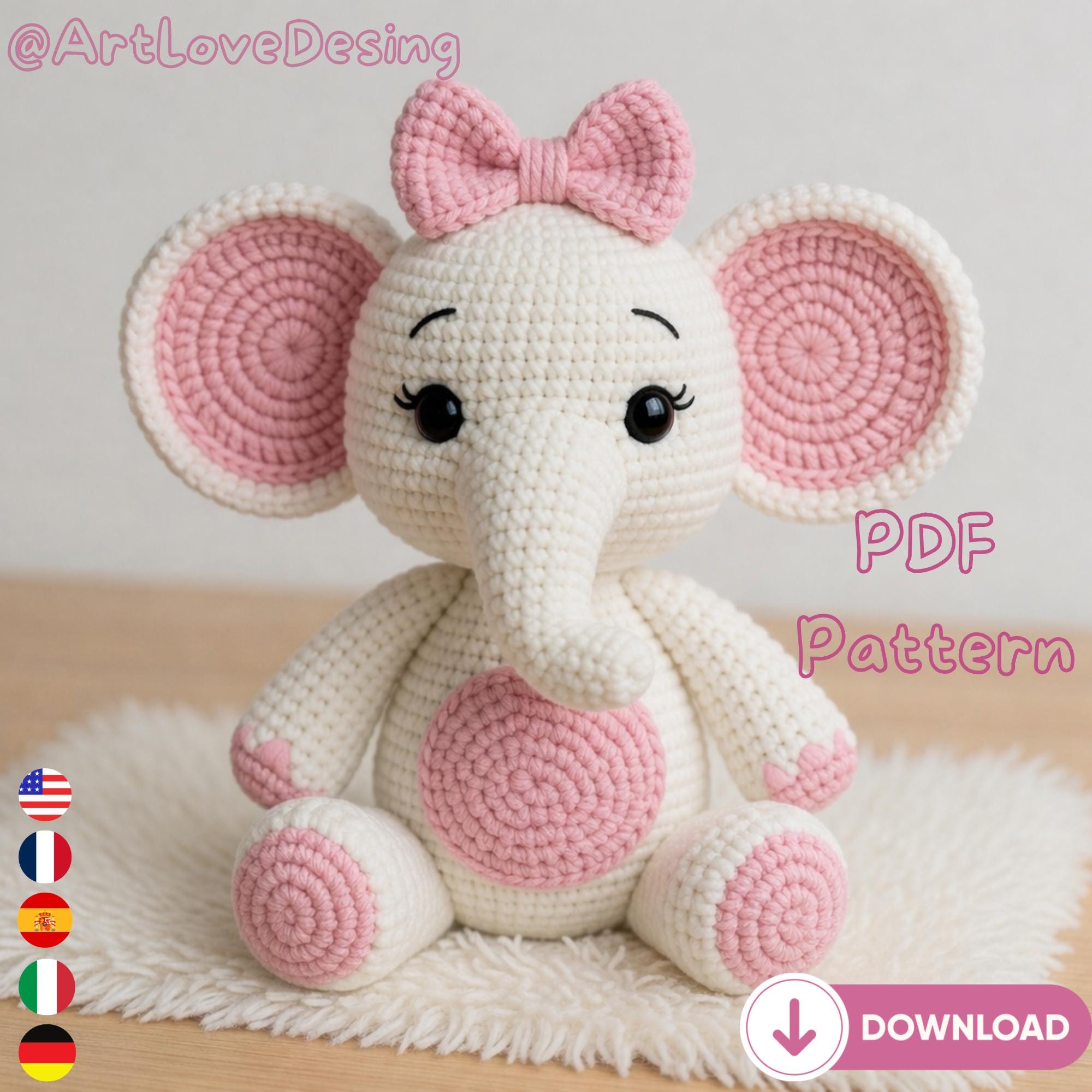 Elephant Girl Amigurumi Crochet Pattern PDF – Cute Baby Elephant Plush ...