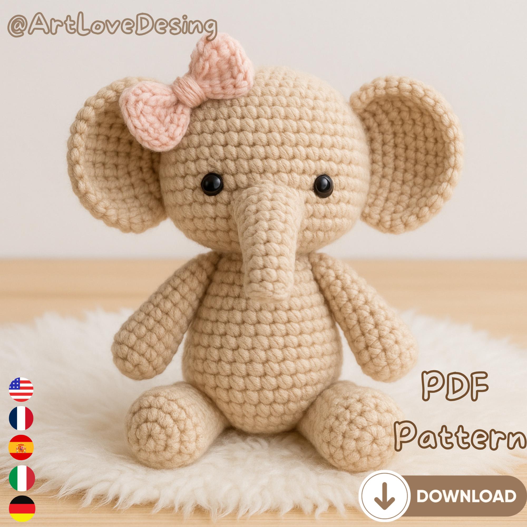 Amigurumi Elephant Crochet Pattern PDF – Cute Sitting Elephant Toy ...