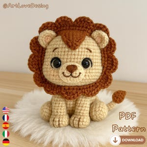 Lion Amigurumi Crochet Pattern PDF, Cute Stuffed Animal Tutorial, DIY Plush Toy Crochet Pattern for Beginners and Intermediate