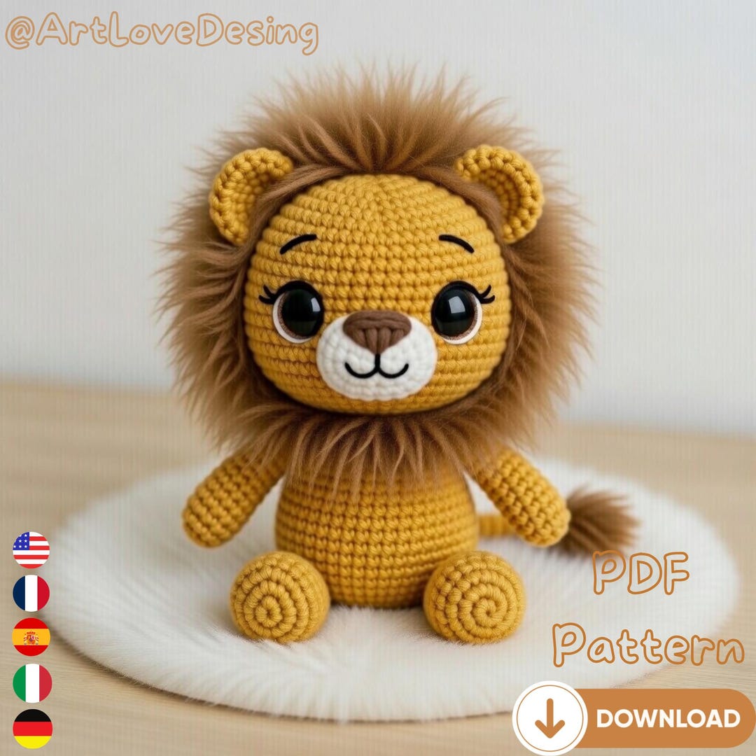 Crochet Lion With Mane Amigurumi Pattern PDF, Cute Lion Plush Toy ...
