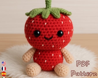 Crochet Strawberry Amigurumi Pattern, Cute Fruit Plush Toy Tutorial, Easy PDF Crochet Doll Pattern