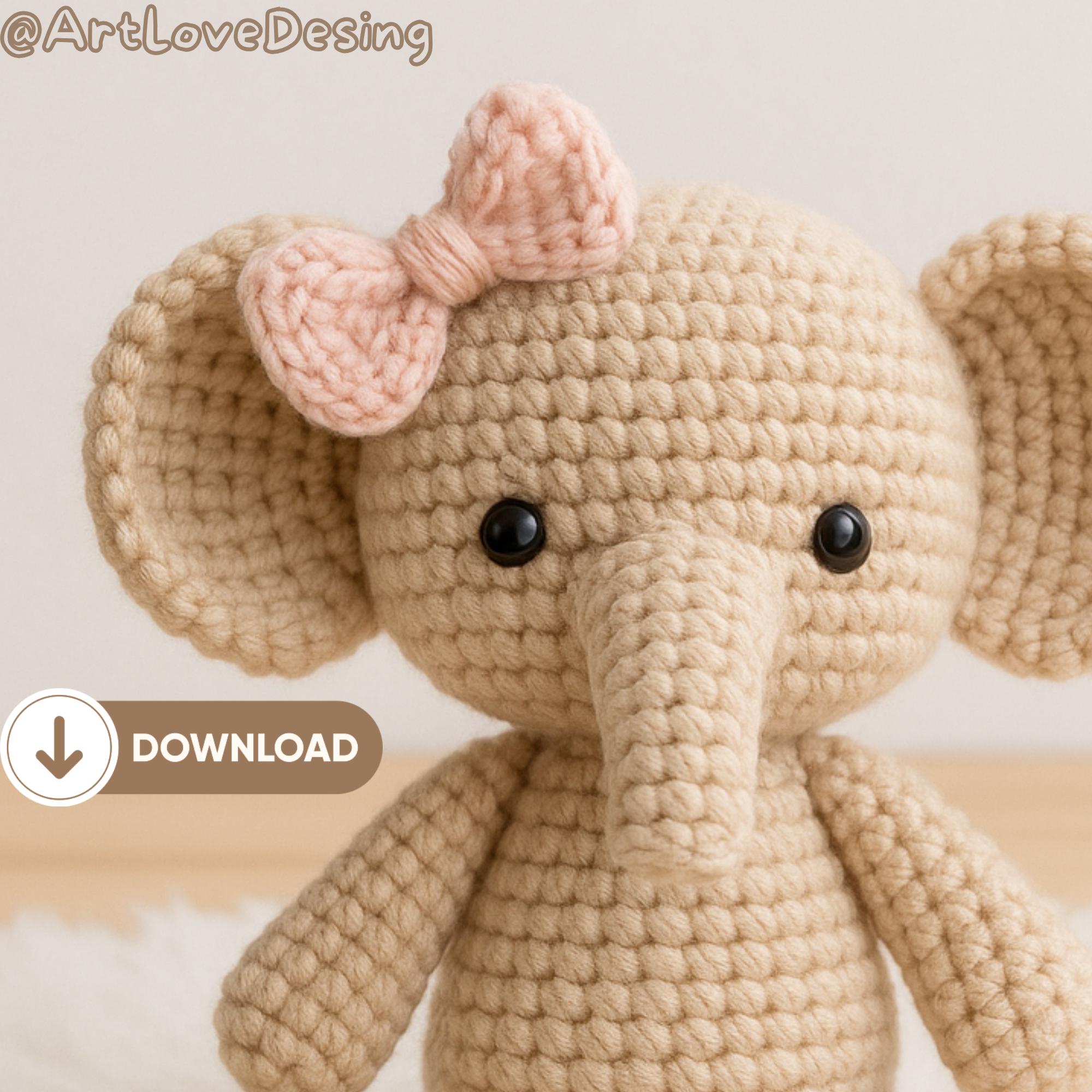 Amigurumi Elephant Crochet Pattern PDF – Cute Sitting Elephant Toy ...