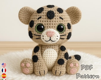 Amigurumi Leopard Häkelanleitung PDF, Safari Tier Plüschtier Tutorial, Dschungelkatze DIY Stofftier Anleitung