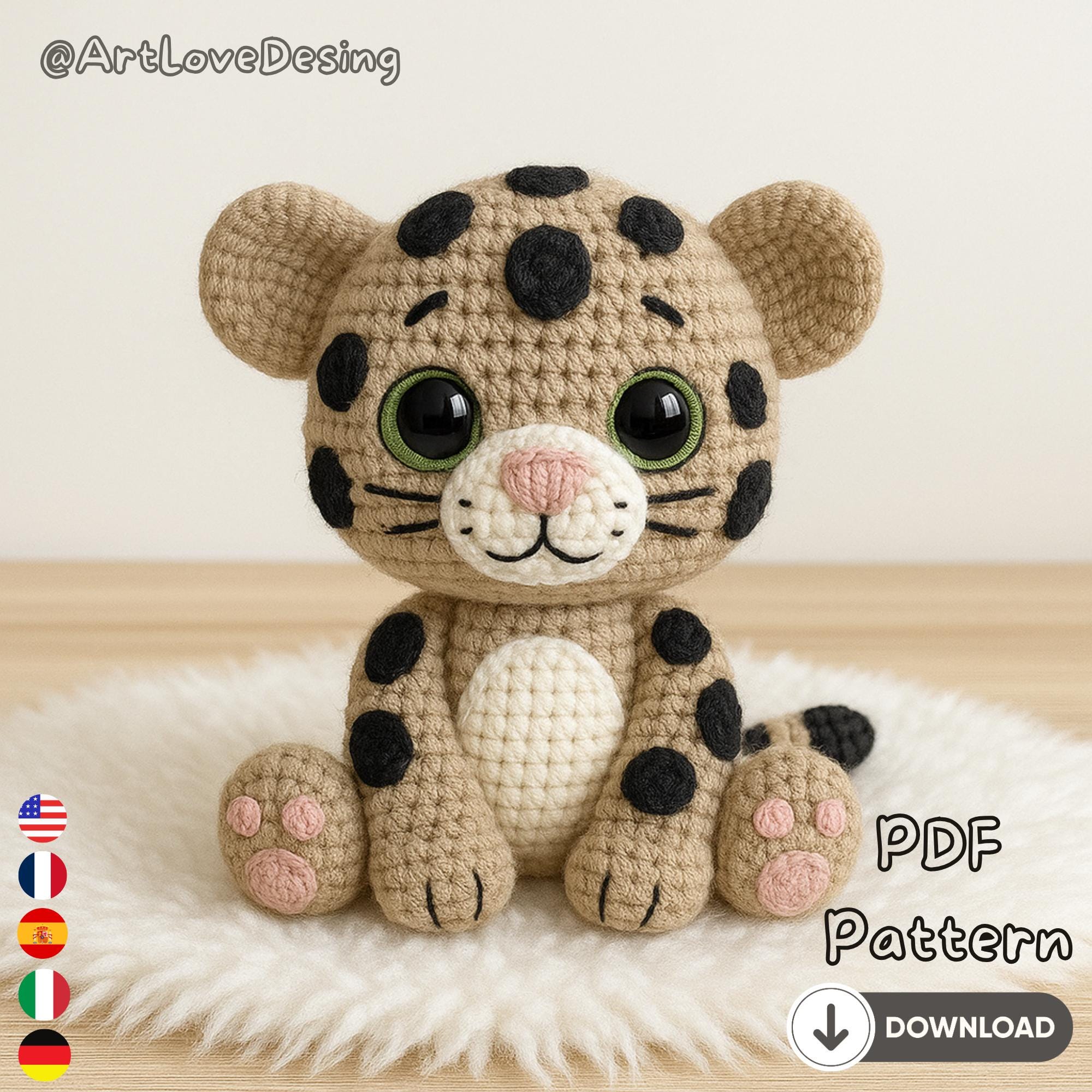 35 Endangered Animal Crochet: Leopard Crochet Patterns 23 Amigurumi Leopard Safari Animal Plush Toy Tutorial