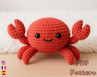 Cute Crochet Crab Amigurumi Pattern, Easy Sea Animal Plush Toy PDF, Ocean Creature Stuffed Animal Crochet Pattern, Cute Crab Toy Tutorial