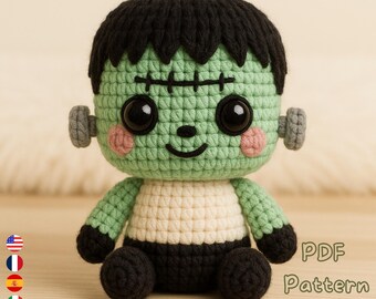 Frankenstein Amigurumi Crochet Pattern PDF, Halloween Plush Toy Tutorial, Cute Monster Doll DIY, Spooky Kawaii Crochet Pattern