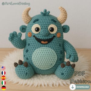 Crochet Amigurumi Monster Pattern PDF, Cute Plush Toy Tutorial, Beginner Friendly Digital Download
