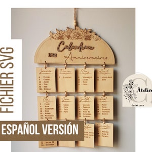 SVG Calendario de Cumpleaños - version española - archivo svg - corte láser grabado - archivo para máquina laser - lightburn - aniversario