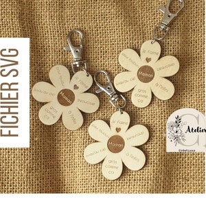 Portachiavi con fiore SVG "Mamma ti amo" - file svg - incisione laser - file per macchina laser - Festa della mamma - daisy moms