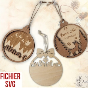 Set mit 3 Weihnachtskugeln SVG - Weihnachtsdekoration - SVG-Datei für Lasermaschine - Lasergravurschneiden - personalisiertes Geschenk - Geliebte