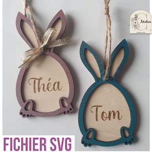 Lapin de Pâques 3d personnalisé prénom SVG - Décoration de Pâques - fichier SVG pour machine laser - découpe gravure laser - œuf de paques