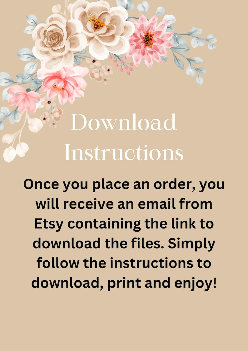 K&ouml;nnte beinhalten: Download-Anweisungen f&uuml;r digitale Dateien. Sobald Sie eine Bestellung aufgegeben haben, erhalten Sie eine E-Mail von Etsy mit einem Link zum Herunterladen der Dateien. Befolgen Sie einfach die Anweisungen, um herunterzuladen, auszudrucken und zu genie&szlig;en!