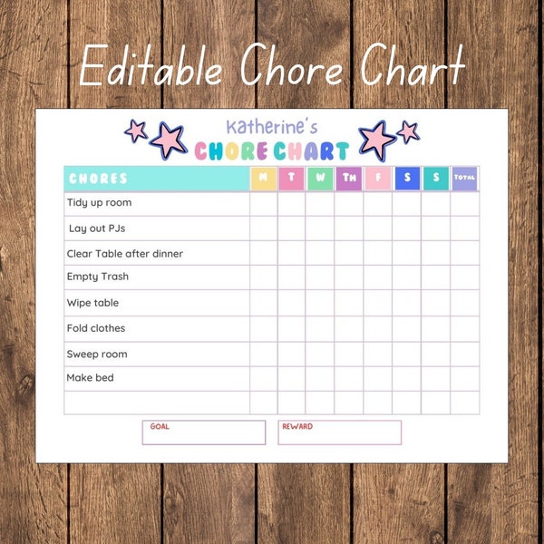 Editable Chore Chart for kids | Kids chore chart | Printable Editable Daily Chore Chart | Instant Download| Planner for kids