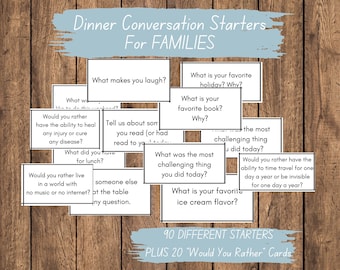Familienessen Gesprächsstarter: 90 Karten + 20 'Would You Better' (Printable)