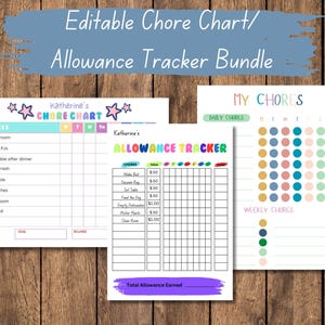 Kids Chore Chart Bundle: Editable Daily & Allowance Tracker (Digital Download)