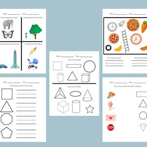 K&ouml;nnte beinhalten: Ein druckbares Arbeitsblatt f&uuml;r Kinder, um das Erkennen von Formen und Farben zu &uuml;ben. Das Arbeitsblatt enth&auml;lt Bilder einer Uhr, einer Pizza, einer Karotte, einer Leiter, eines Hotdogs und eines Stoppschildes. Das Arbeitsblatt enth&auml;lt auch einen Abschnitt zum Z&auml;hlen von Formen und zum Aufschreiben der Anzahl der Formen.