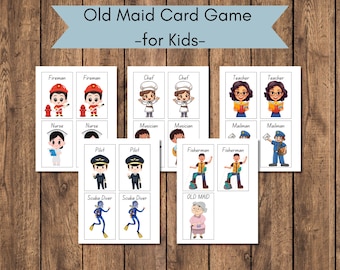 Juego de cartas de solterona: Emparejamiento de profesiones para niños (Descarga digital)