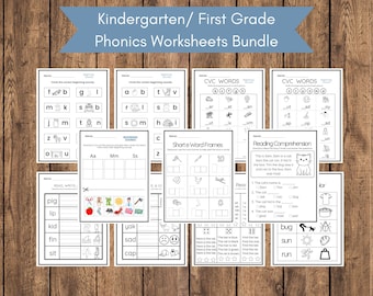 Lot de feuilles d'exercices sur la phonétique, maternelle à la 1re année : mots CVC, lecture (PDF + PNG)