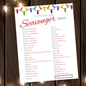 Búsqueda del tesoro de luces navideñas / Búsqueda del tesoro navideña / Actividad de luces navideñas / Fiesta navideña para niños / Juego de luces navideñas