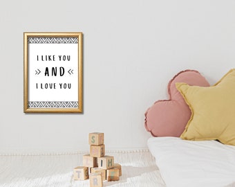 I Like You and Love Print | Minimalist Nursery Art (Digital Download)