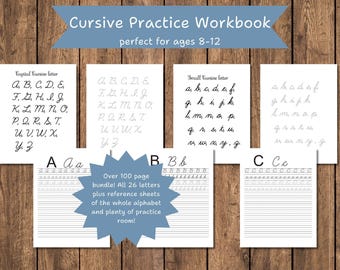 Caderno de exercícios de caligrafia cursiva: caligrafia do alfabeto (para impressão)