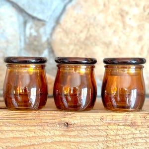 Mini Amber Glass Jar Small Colored Glass Jar Rust Colored Glass Candle Jar Amber Display Container Small Glass Apothecary Jar with Glass Lid
