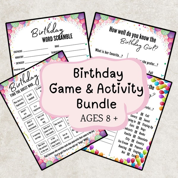 Birthday Game Bundle Party Family Friendly Game Last Minute Birthday Bingo Teen Party Game Easy Party Game Printable Party Group Game Bundle