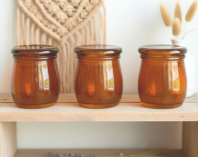 Mini Amber Glass Jar Bulk Party Favor Wedding Candle Jar Glass Amber Container Small Glass Apothecary Jar with Glass Lid Jar Small DIY Kit