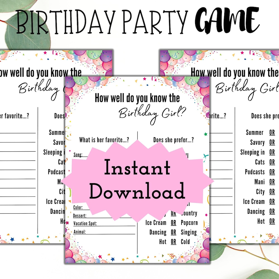 Kid Birthday Party Game Printable Party Game for Girl Birthday - Etsy