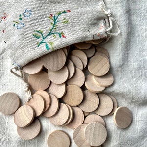 50 Blank Wooden Token Wood Coins Blank wood Token for kids reward token blank bucket list token gaming piece DIY wood disc round wood circle