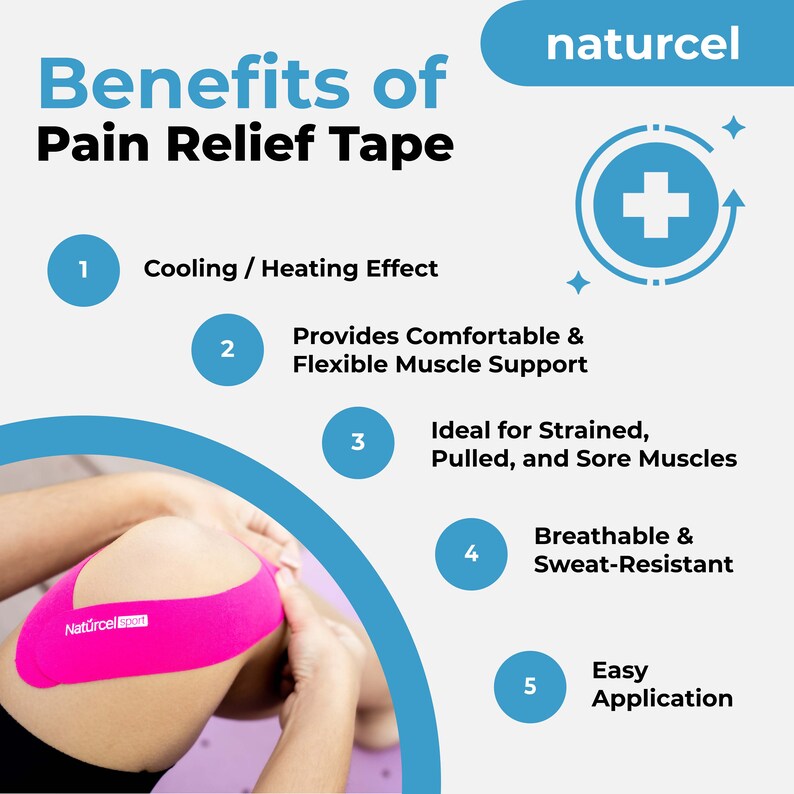 Naturcel Sport 経皮鎮痛テープ、キネシオロジーテープ、関節痛、筋肉痛、背中、膝、肘、肩の痛み、伸縮性ストリップ 2 枚 画像 9