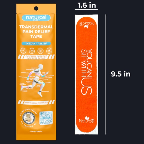 Naturcel Sport Transdermal Pain Relief Tape, Kinesiology Tape, Sore Joints, Muscles, Back, Knee, Elbow, Shoulder Pain, 2 Elastic Strips