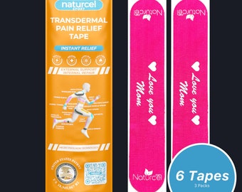 Set van 3 Naturcel Sport-tape voor transdermale pijnverlichting, kinesiologietape, pijnlijke gewrichten, spieren, rug, knie (6 strips in totaal, 2 per verpakking)