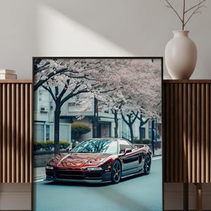 JDM Sports Car Sakura Poster, Japanese Street Car Wall Art, Cherry Blossom Car Print, Spring Aesthetic Automotive Decor