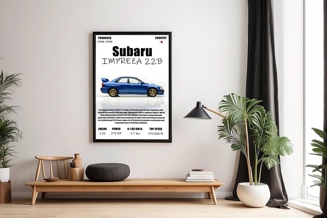 Subaru Impreza 22B Poster, STI Rally Legend Wall Art, WRX 22B Widebody ...