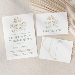 modèle 5 x 7 pour première invitation de communion | Merci carte postale | Modèle de toile | Personnalisable | Modifiable | Catholique | Invitation religieuse