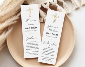 Baptism Bookmark Canva Template | Editable | Printable | Minimalist | Religious | Christening Keepsake