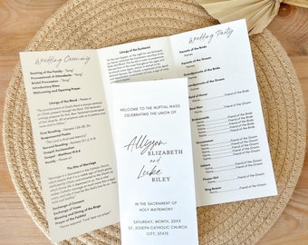 Catholic Wedding Program Trifold Template: Printable Brochure (Canva Editable, Digital Download)