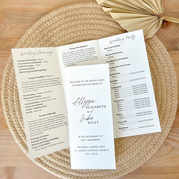 Trifold Wedding Program Canva Template | Catholic Wedding Program | Brochure | Tri-Fold | Customizable | Printable | Editable Template