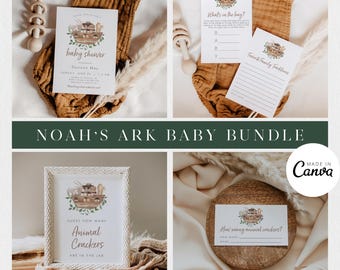 Noah's Ark Baby Shower Invitation Bundle: Gender Neutral Canva Templates (Digital Download)