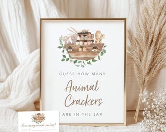 Noah's Ark Baby Shower Game: Animal Crackers Sign (Canva Template)
