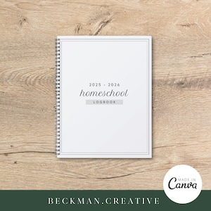 Homeschool Hours Logbook Planner Template | Canva Template | 2025 - 2026 Monthly Calendars | Digital | Editable | Customizable | Printable
