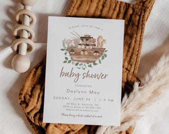 Noah's Ark Baby Shower Invitation Template: Gender Neutral (Canva Template)