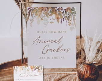 Falling in Love Baby Shower 8x10 Sign and Cards | Guess How Many Animal Crackers | Canva Template | Fall Baby Shower | Boho Baby Shower