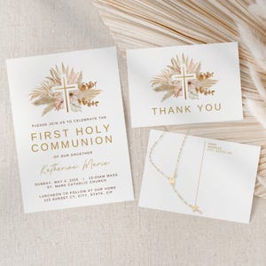 modèle 5 x 7 pour première invitation de communion | Merci carte postale | Modèle de toile | Personnalisable | Modifiable | Catholique | Invitation religieuse