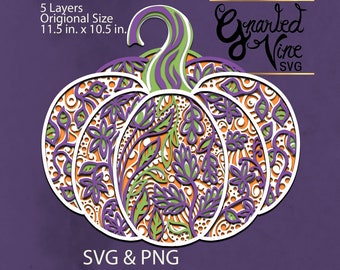 Fall Pumpkin SVG PNG Autumn Cut File for Lasers Cricut Glowforge Thanksgiving Halloween Harvest 5-Layer Project