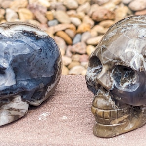 UV Reactive Volcano Agate Crystal Skull | Hand-Carved Skull | Grounding Protection Stone | Crystal Decor | Halloween Altar | Gothic Gift